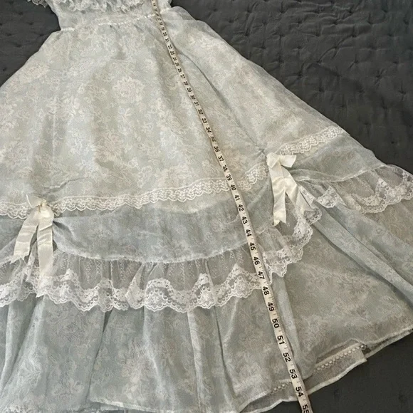 VTG Gunne Sax Jessica McClintock 70s Prairie Lace Prom Dress Pale Mint Size 7 - Picture 11 of 14